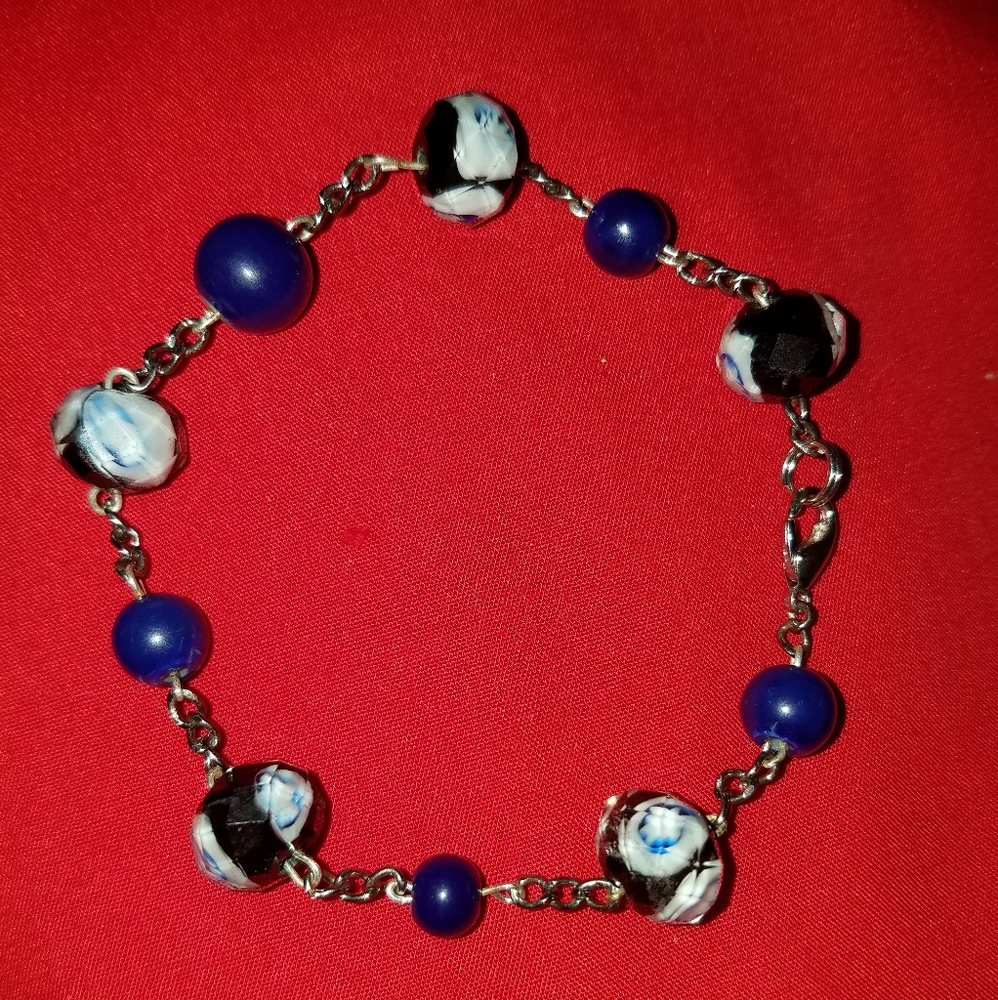 Blue and white glass bracelet